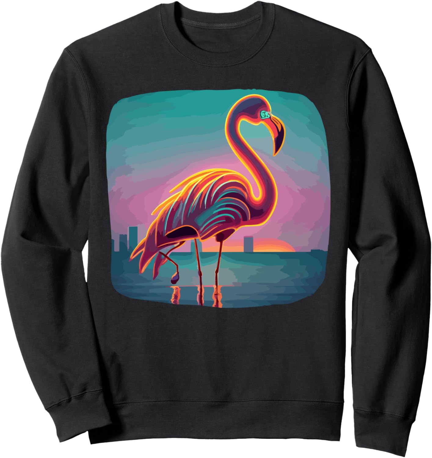 

Толстовка в стиле ретро с изображением фламинго и пейзажа 80-х годов Flamingo Retro Sunset Co., черный