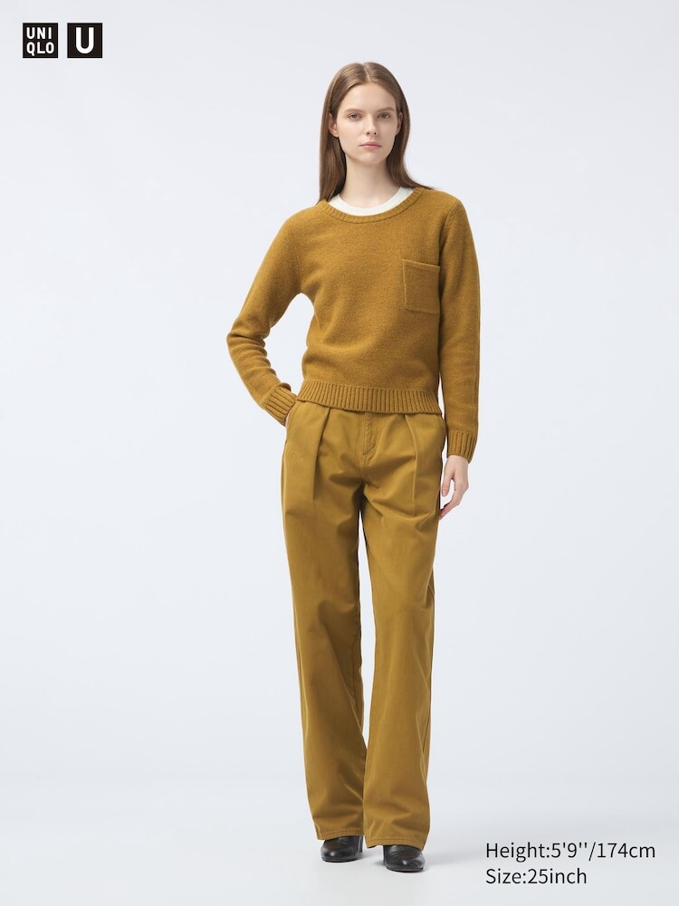 

Джинсовые плиссированные брюки длинные Uniqlo, цвет 49 желтый