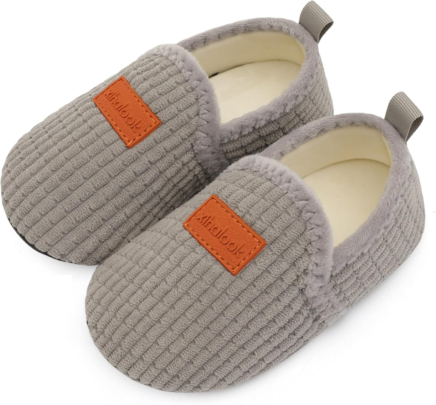 

Домашние тапочки для детей XIHALOOK для мальчиков и девочек с микрофлисовой подкладкой, уютные, с подошвой против скольжения, серый