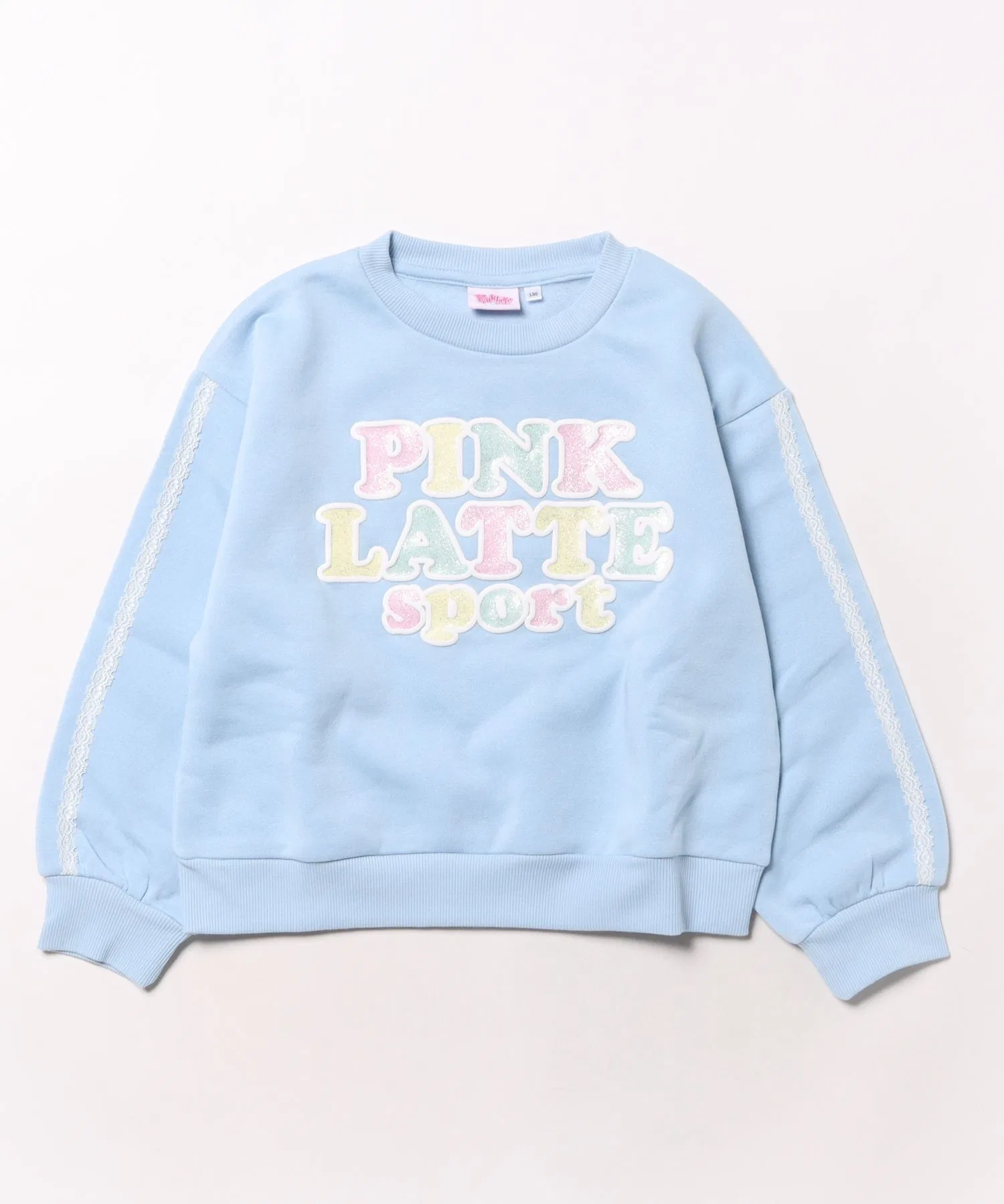 PINK-late SPORT / Толстовка с круглым вырезом и кружевной лентой цвета розового латте в спортивном стиле