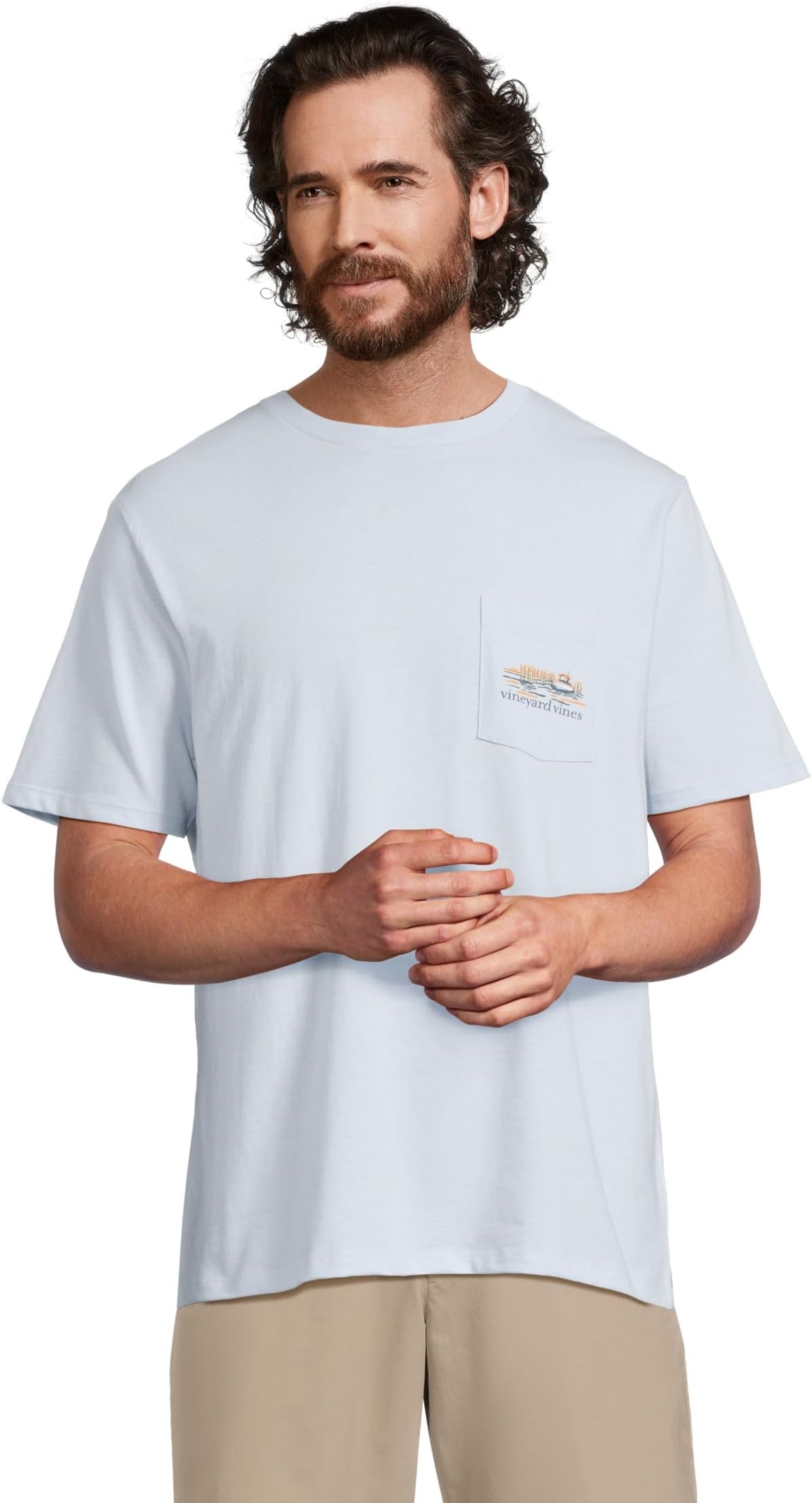 

Футболка Vineyard Vines Dockside Autumn Wakes Short-sleeve Pocket Tee, цвет Ice Water