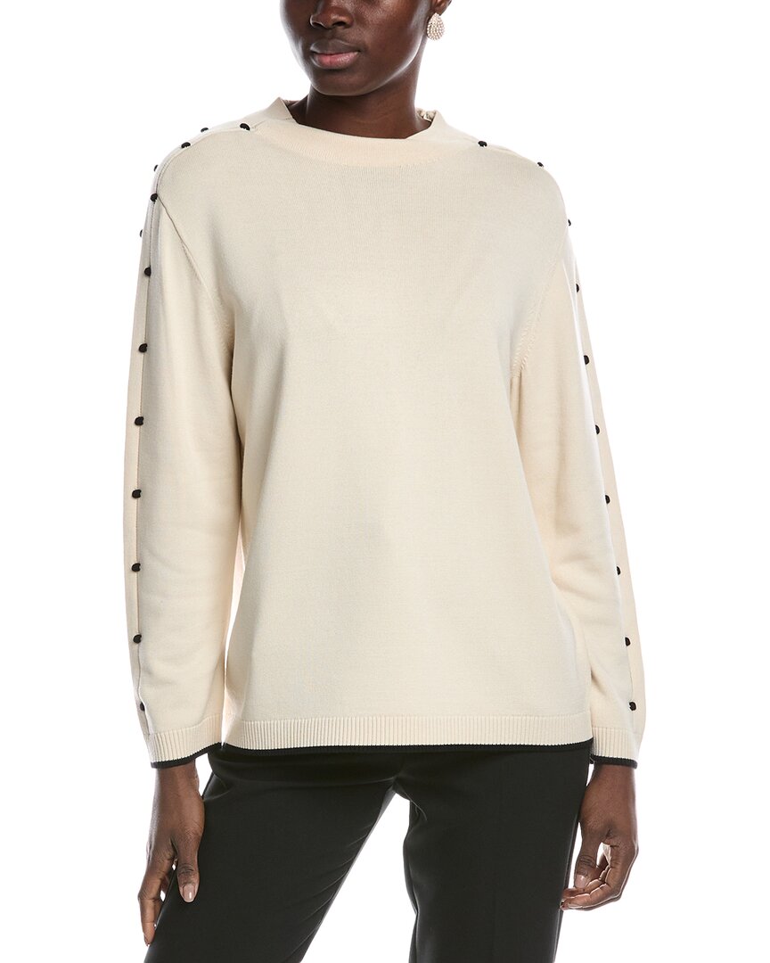 

St. John Bobble Intarsia Pointelle Knit Mock Neck свитер, белый