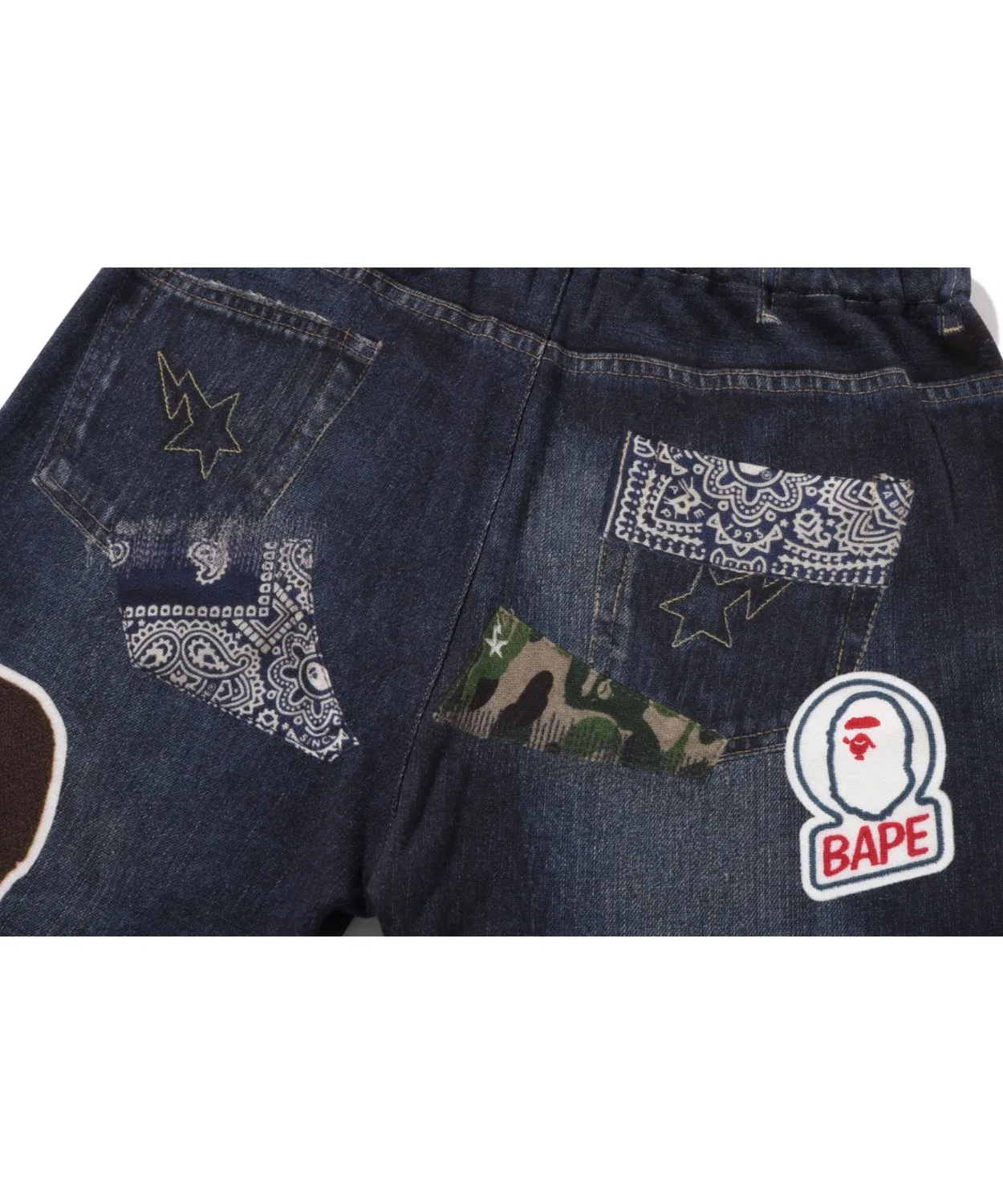 Спортивные штаны с принтом деним, BAPE, 100% хлопок, тёмно-синий — фото 4