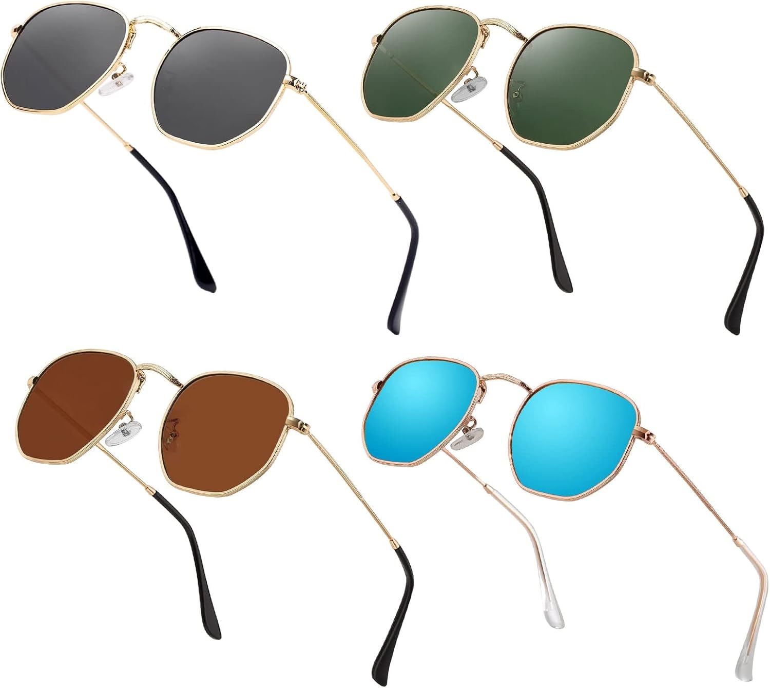 

Хипстерские шестиугольные поляризованные солнцезащитные очки для мужчин и женщин, геометрические квадратные, маленькие, в винтажном стиле, с металлической оправой, ретро-очки Htms, V04-pack/Goldblack/G15/Goldbrown/Goldblue