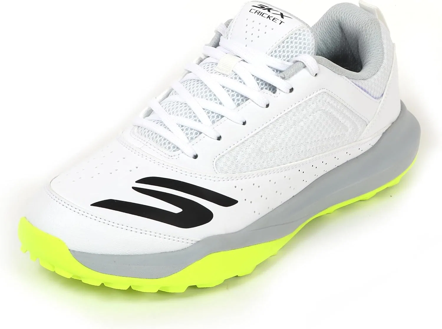 Мужские крикетные кроссовки Skechers Turf, верх из синтетической сетки, амортизация из ЭВА, резиновая подошва, White Lime Green — фото 2