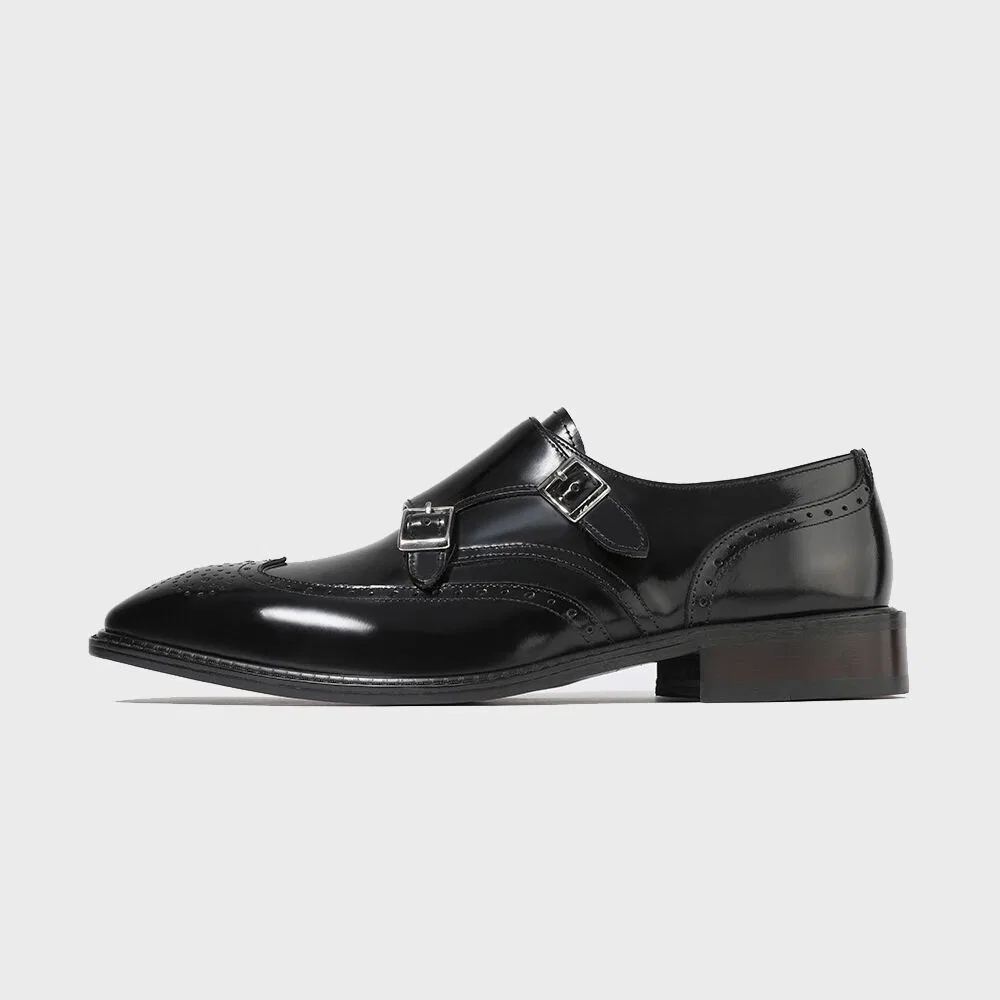 Мужские дерби Firenze.A Classic Line Wingtip Double Monk 4004, чёрные Box — фото 2