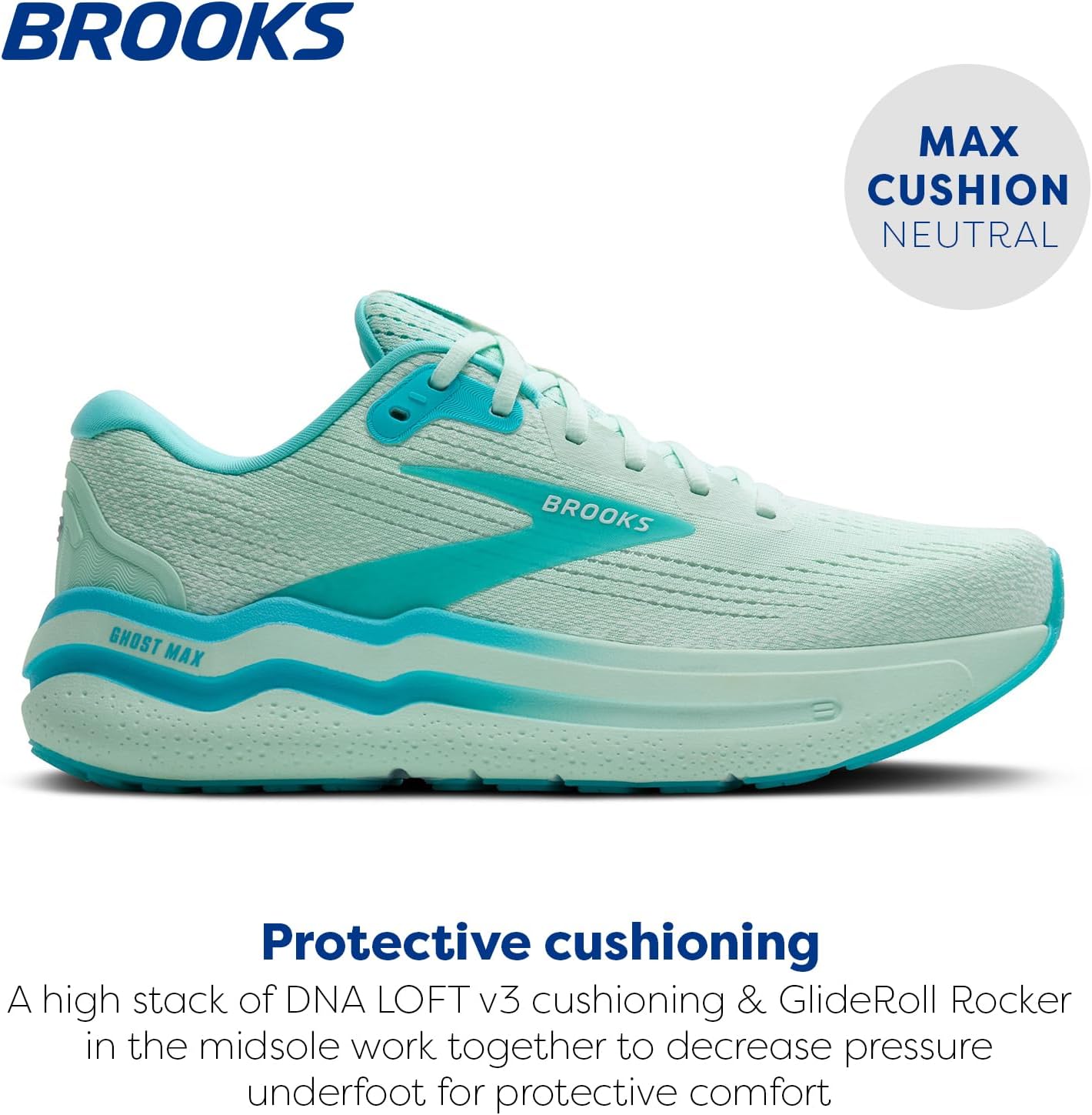 Мужские кроссовки Brooks Ghost Max 2 для бега и ходьбы, белый/синий — фото 2