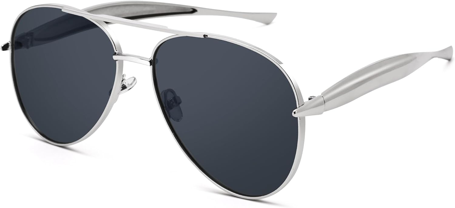 

Ретро-солнцезащитные очки-авиаторы для женщин и мужчин - большие винтажные солнцезащитные очки-авиаторы в стиле 70-х годов с золотистым металлическим покрытием GLARDEFE, A4 Silver / Grey