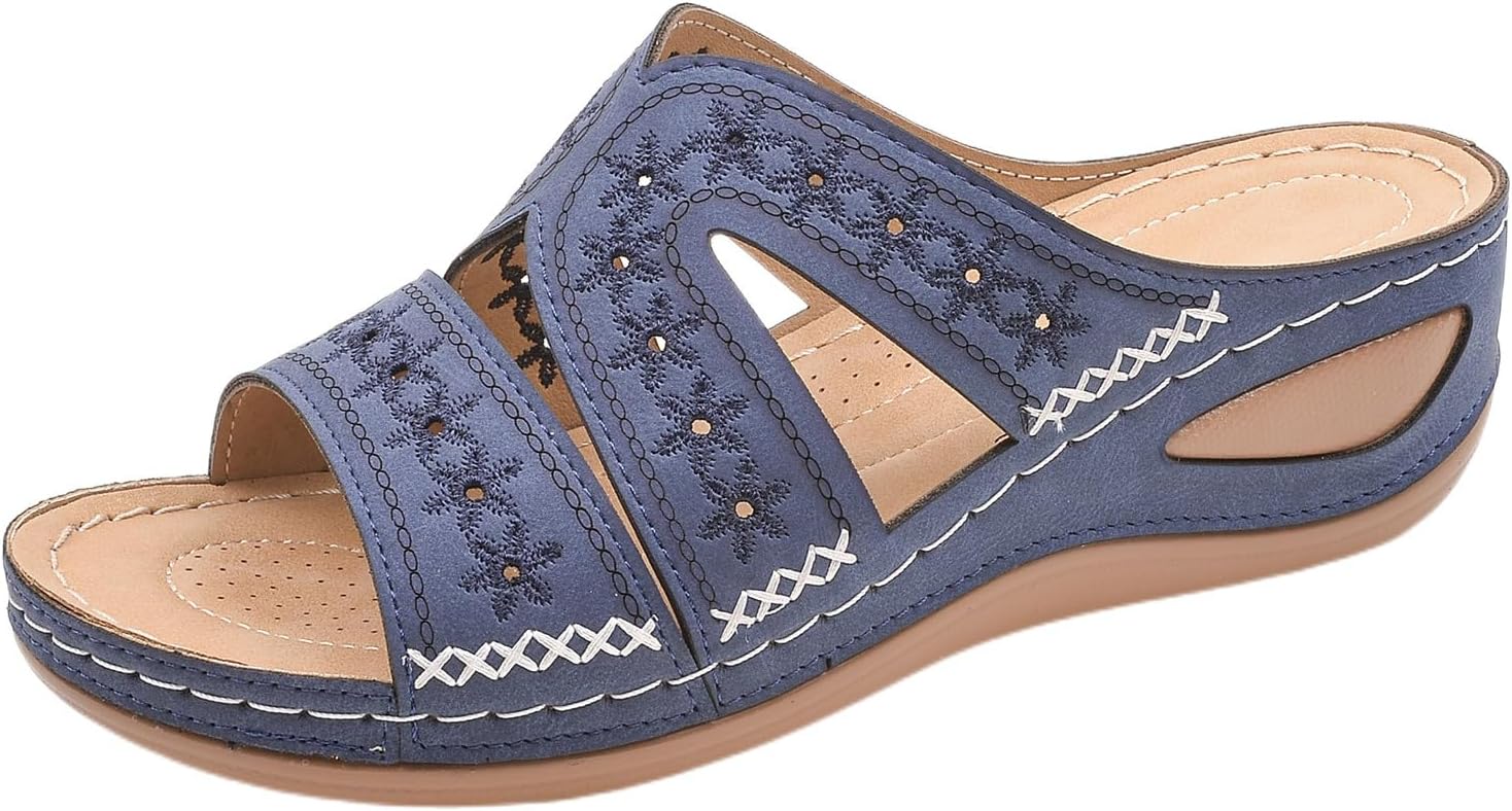 

Женские сандалии на танкетке Комфортные ортопедические сандалии, женские нарядные летние платформенные повседневные сандалии на танкетке, обувь без застежки с открытым носком, с вырезами, дышащие платформенные тапочки Generic, синий