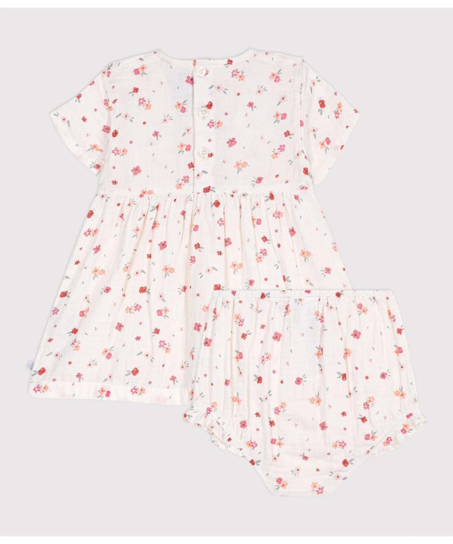 Детское платье с цветочным принтом и трусами-шортиками Petit Bateau белое — фото 3