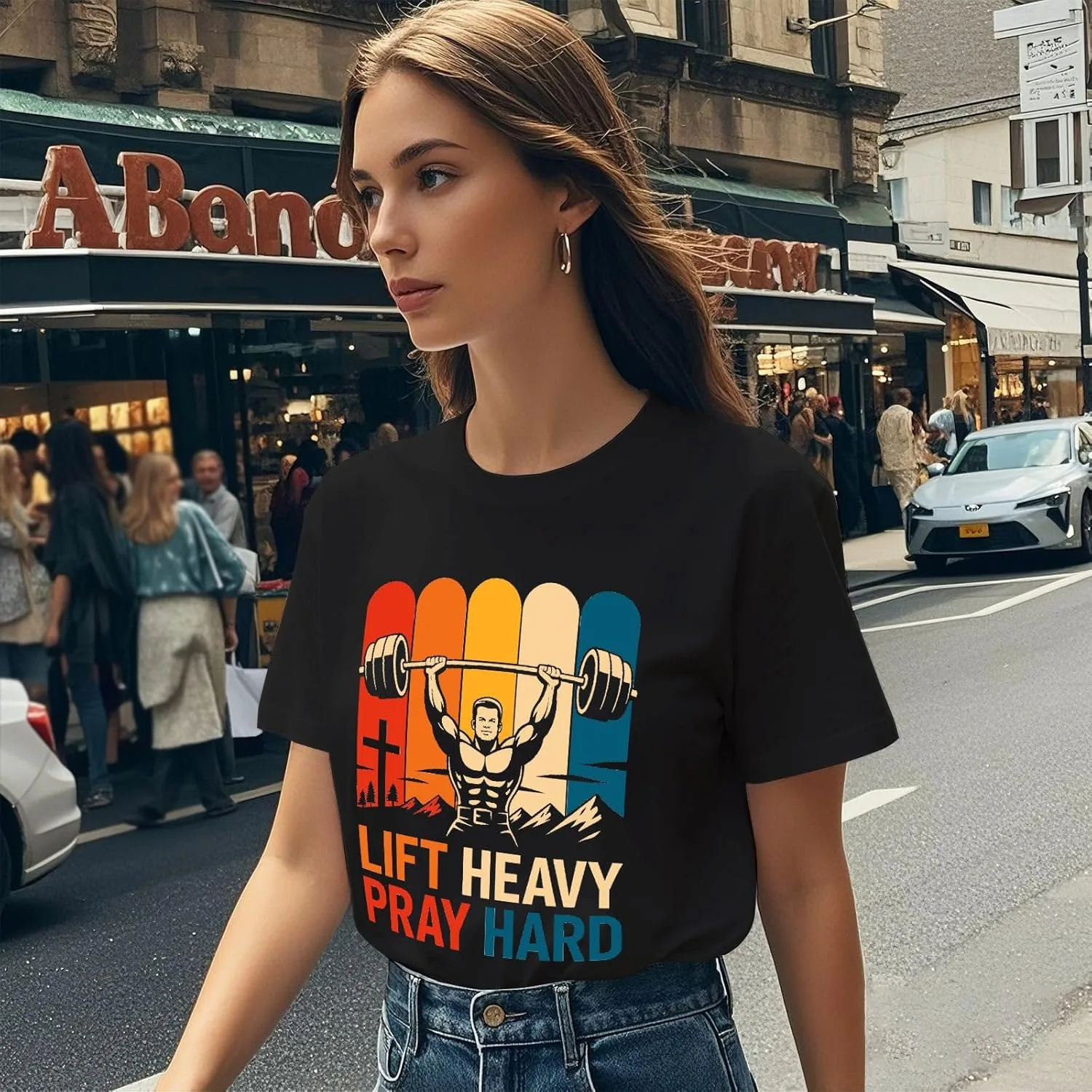 Футболка с принтом Lift Heavy Pray Hard для мужчин — фото 3