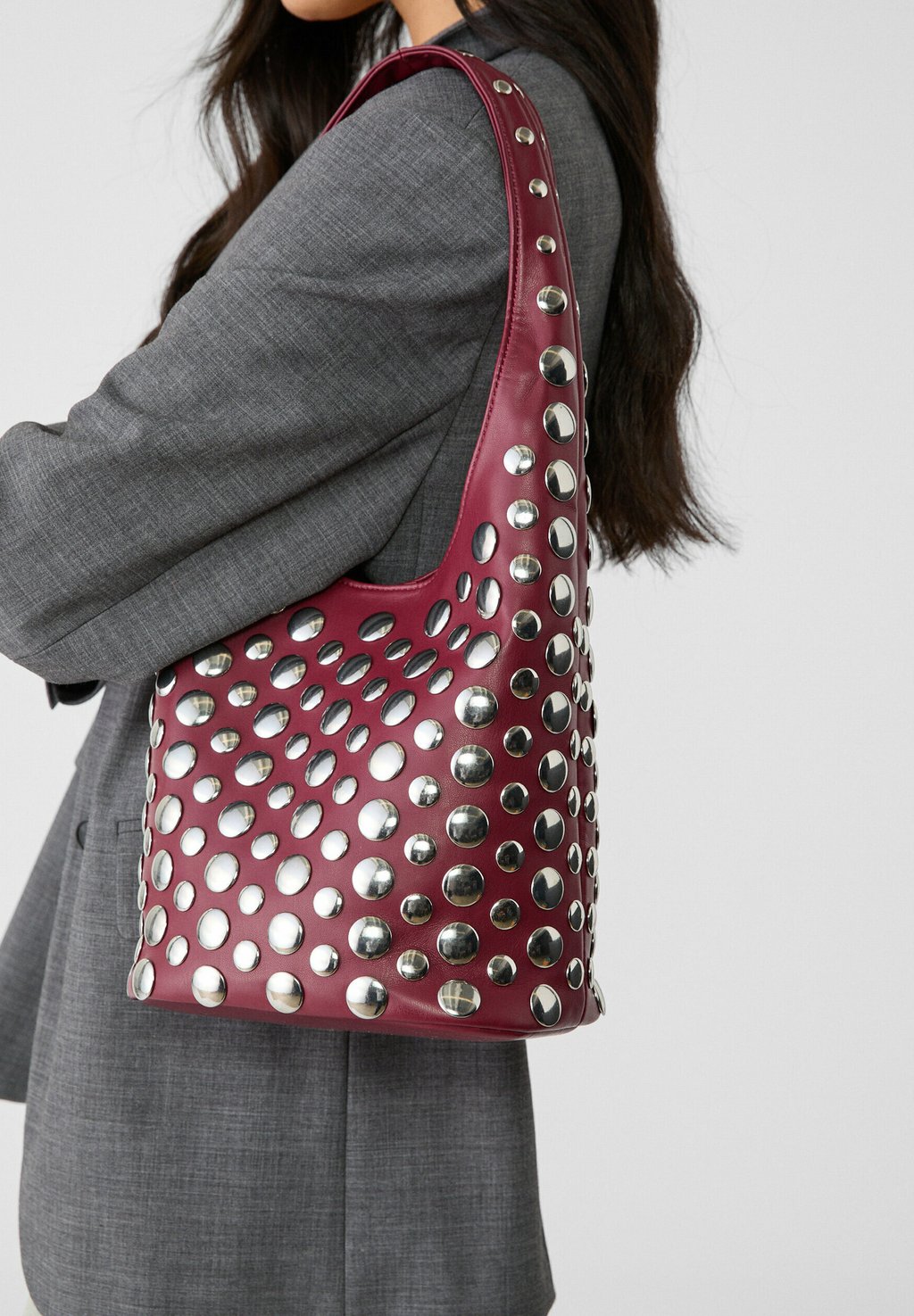 

Сумка STUDDED Stradivarius, винно-красный