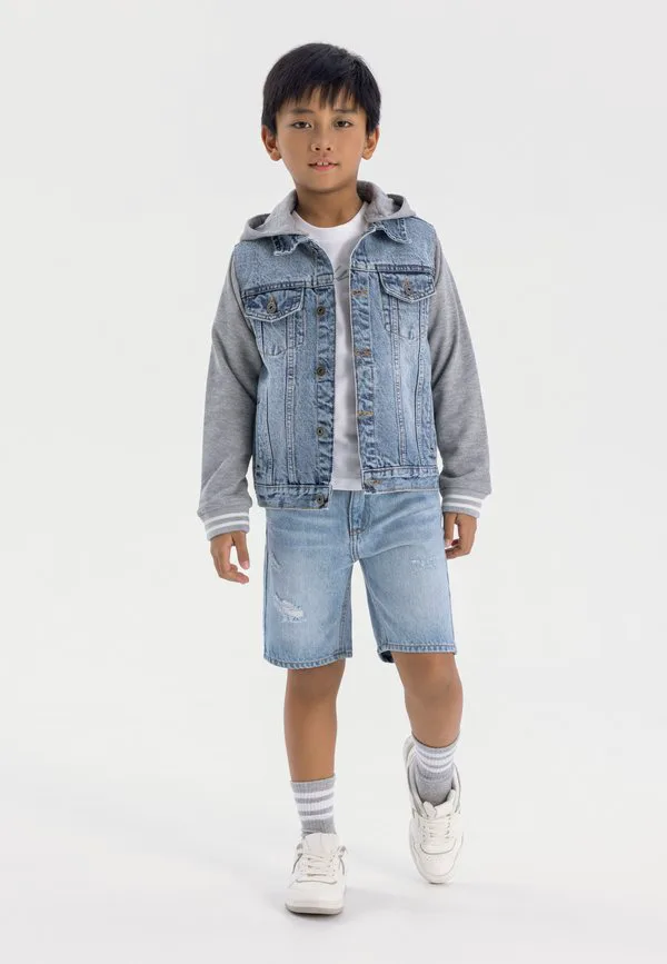 Джинсовая куртка с флисовым капюшоном и рукавами Minoti, Light Blue Denim