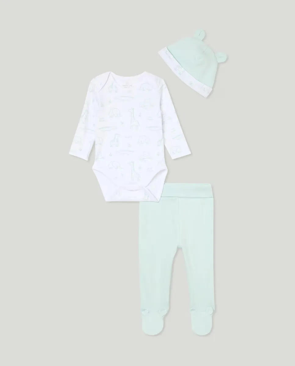 

Комплект из боди, леггинсов и шапочки для мальчика Cotton Juice, синий