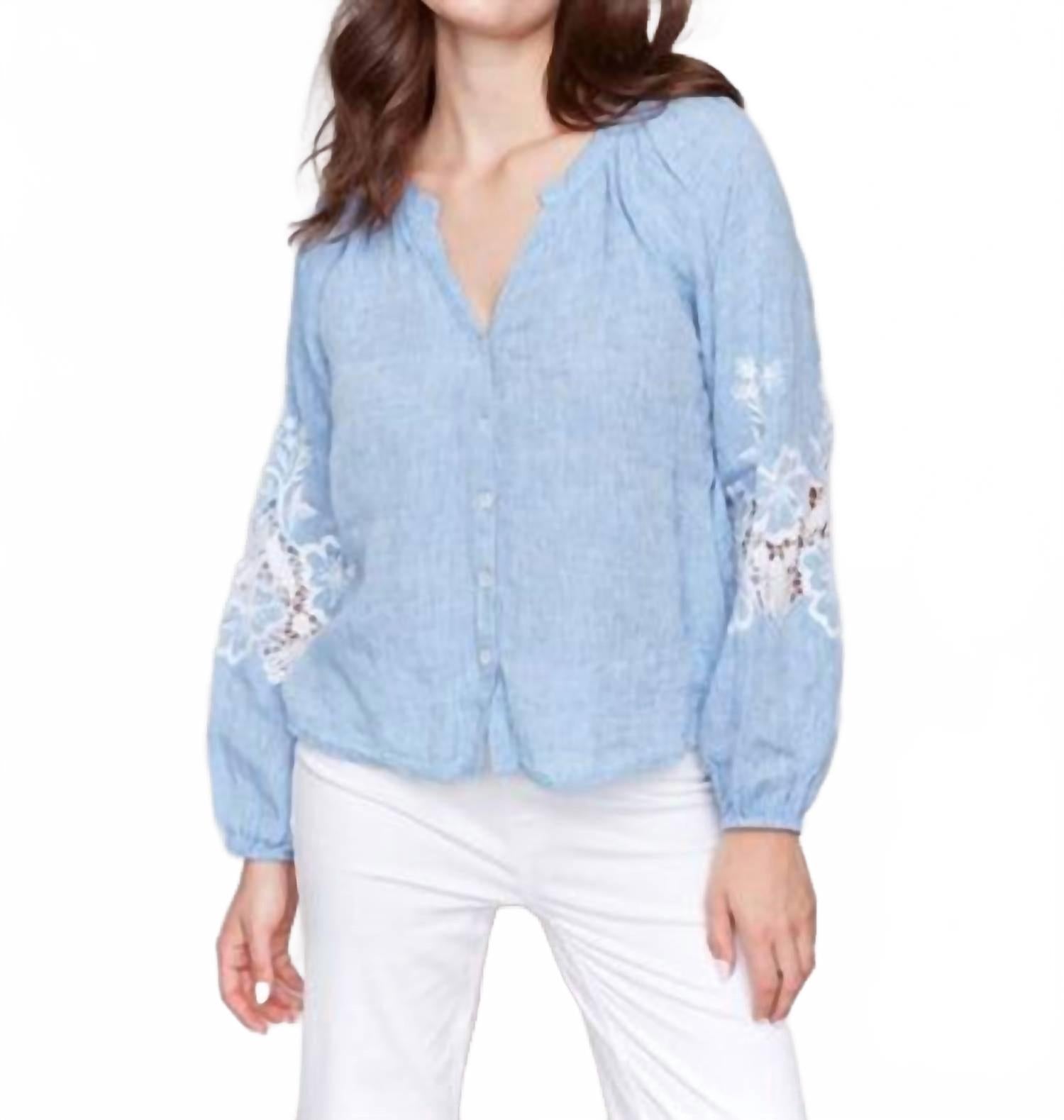 

Блузка с длинным рукавом реглан и вышивкой из шамбре Charlie B, Chambray