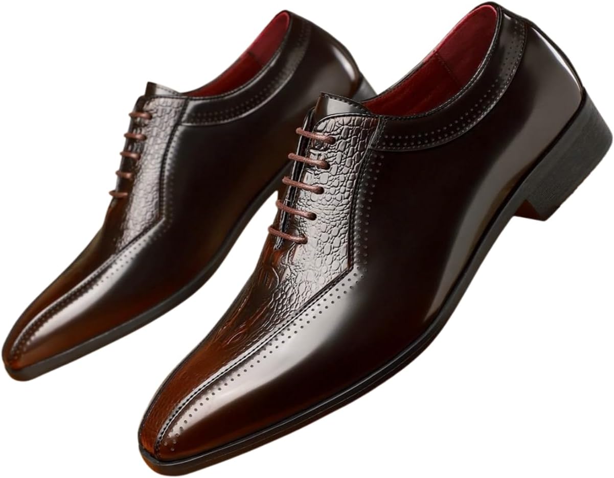 

Мужские лаковые оксфорды Santimon Классические туфли на шнуровке для деловой, официальной и вечерней одежды, свадьбы и офиса, коричневый