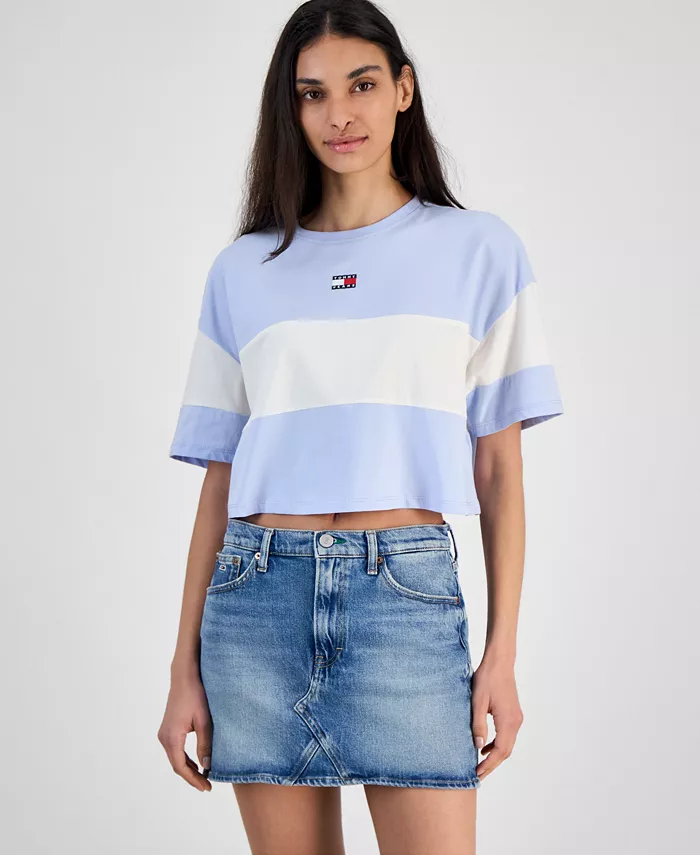 

Женская укороченная футболка из хлопка с цветными блоками Tommy Jeans, мультиколор
