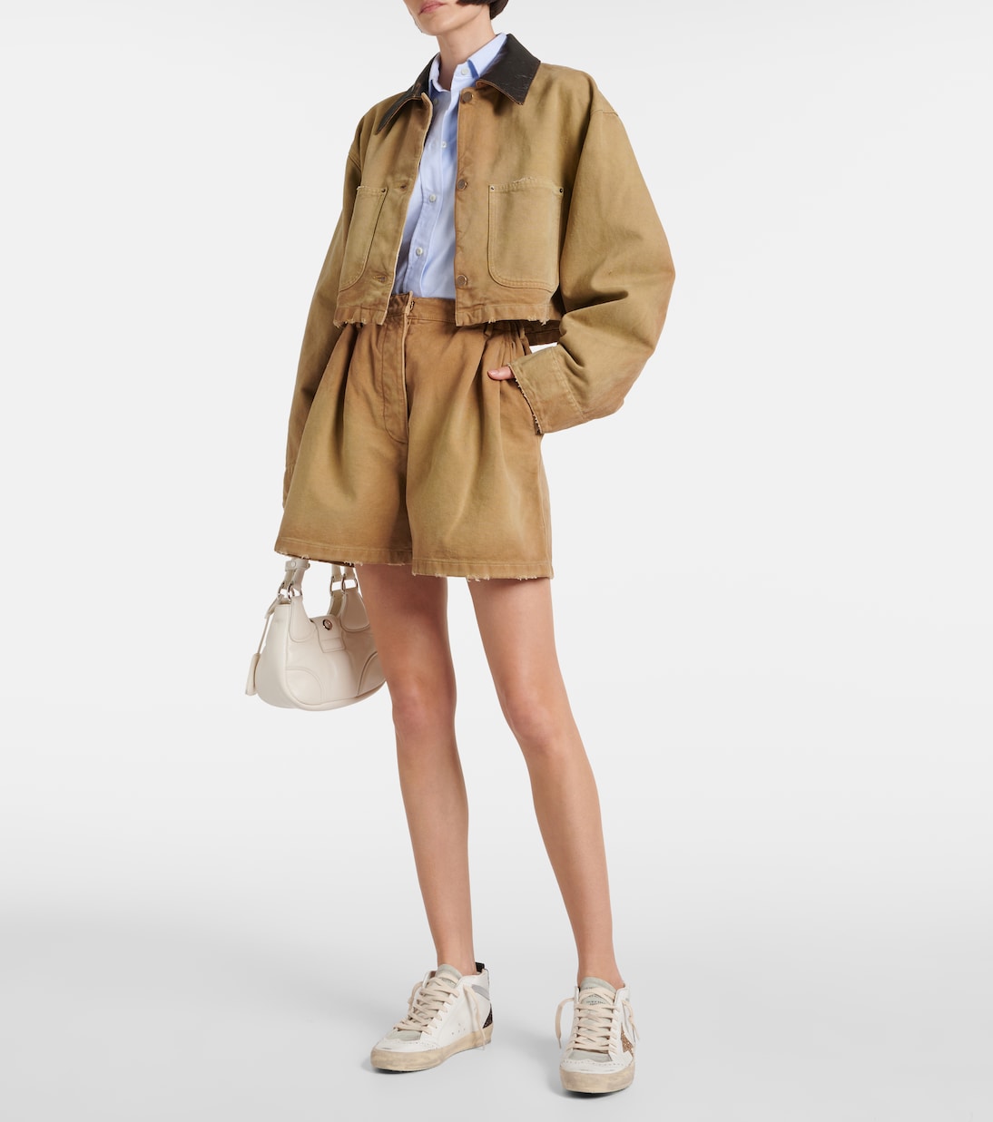 Кроссовки из блестящей кожи Mid Star Golden Goose, White/ Ice/ Gold/ Brown — фото 2