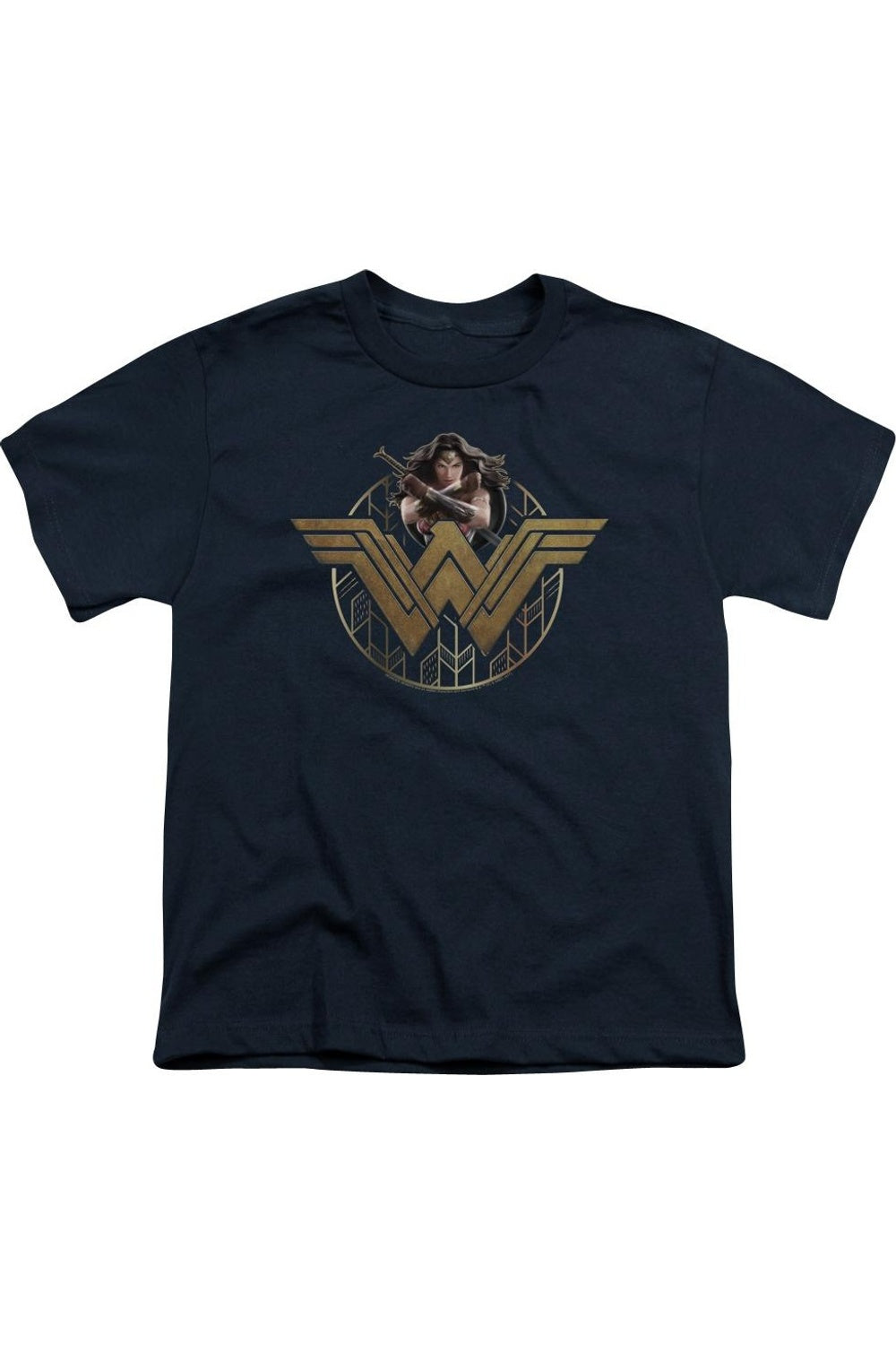 

Футболка с коротким рукавом для детей "Wonder Woman" с мощной стойкой и эмблемой Gildan, темно-синий