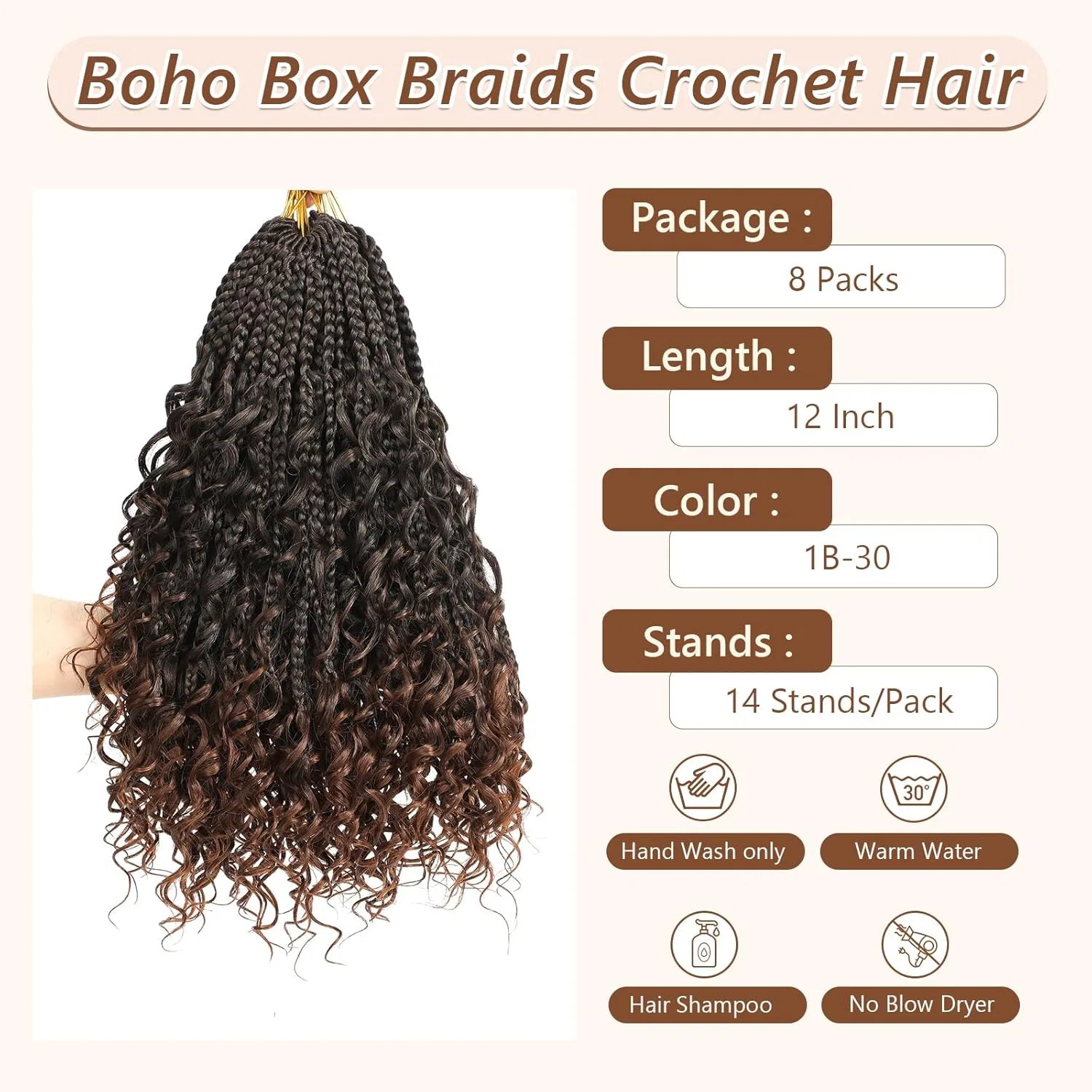 Набор для плетения волос «Bob Crochet Braids» с кудрявыми концами Firstcyh Hair, Black — фото 3