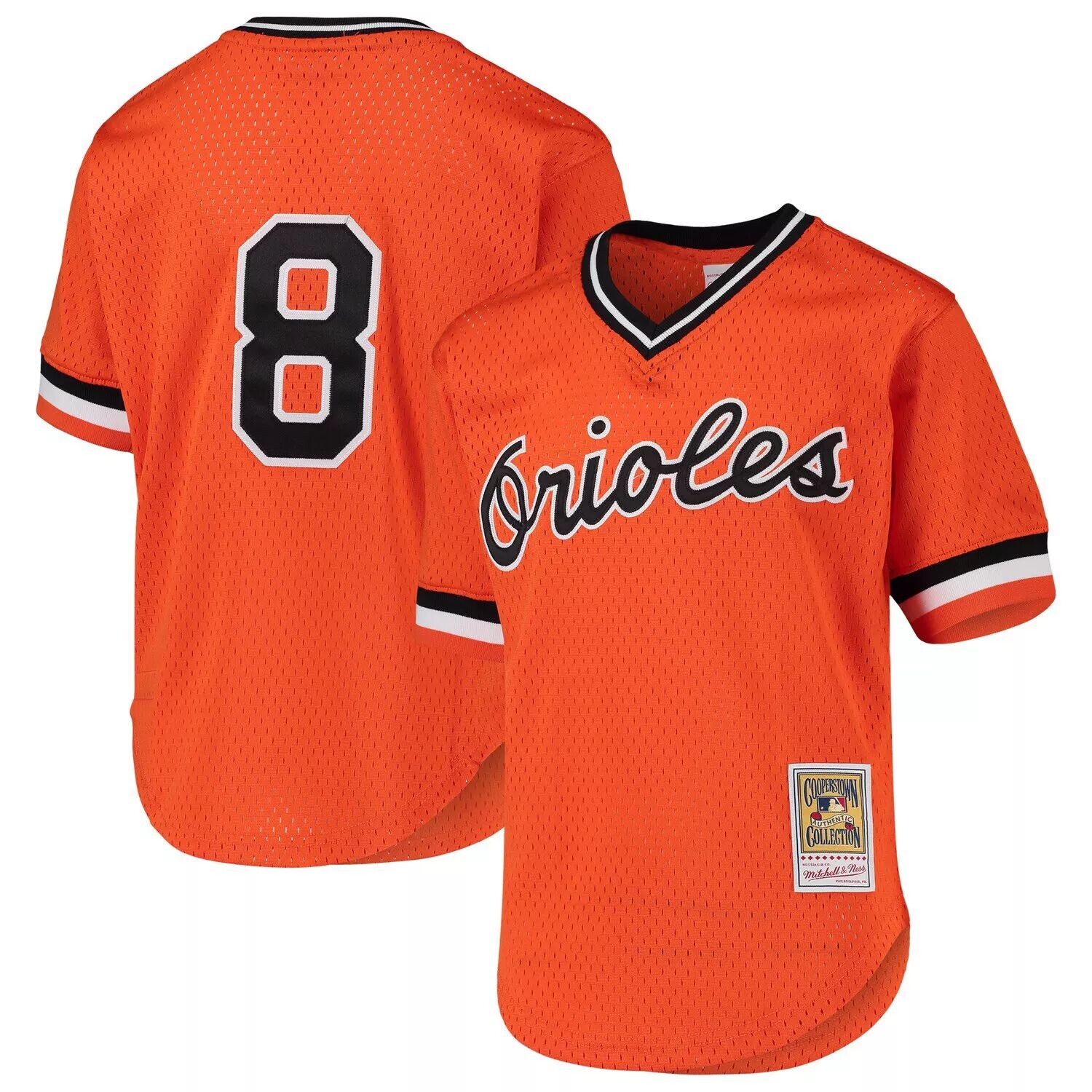 Молодежный Джерси Митчелла и Несса Кэла Рипкена-младшего Orange Baltimore Orioles Cooperstown Collection Сетчатый тренировочный трикотаж Unbranded