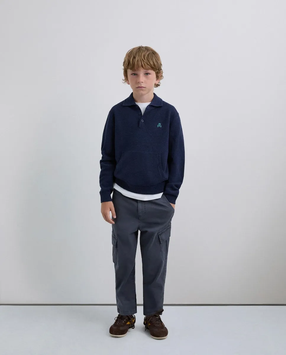 

Детский джемпер с карманом и воротником-поло Scalpers, темно-синий