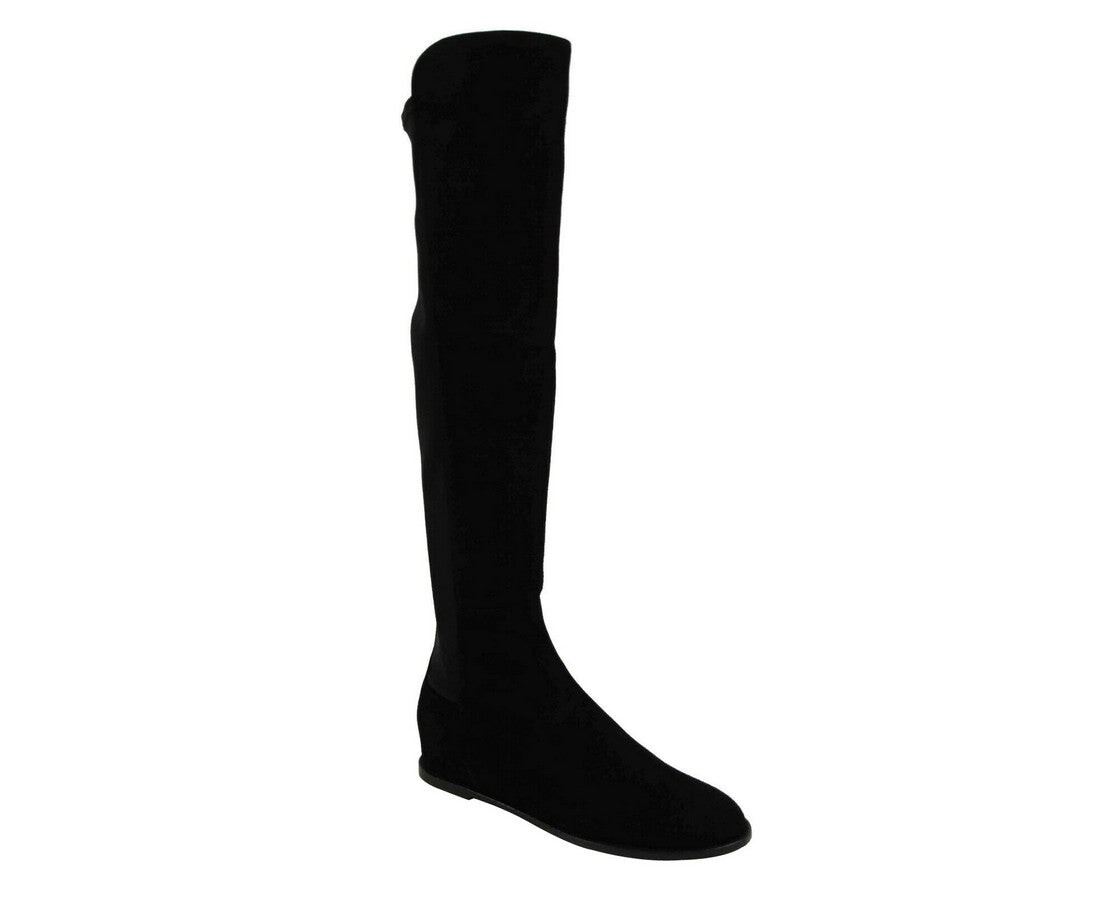 Женские замшевые сапоги до колена на скрытой танкетке Stuart Weitzman, черный — фото 2