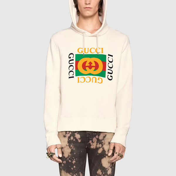 Толстовка Gucci Vintage Double Ring Logo Printed Hooded Drawstring Sweatshirt, мужская, белый — фото 4