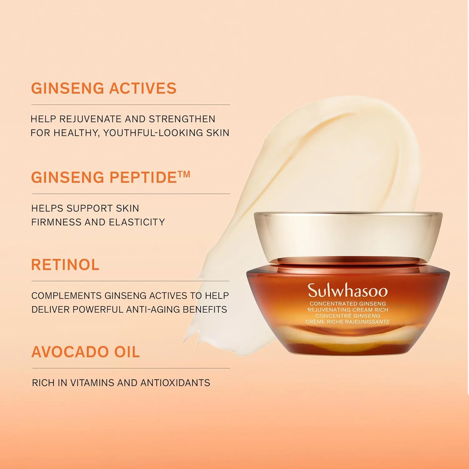 Sulwhasoo Concentrated Ginseng Rejuvenating Cream Rich - антивозрастной увлажняющий крем с корейским женьшенем, пептидами и ретинолом для упругости и питания кожи, 50 мл — фото 4