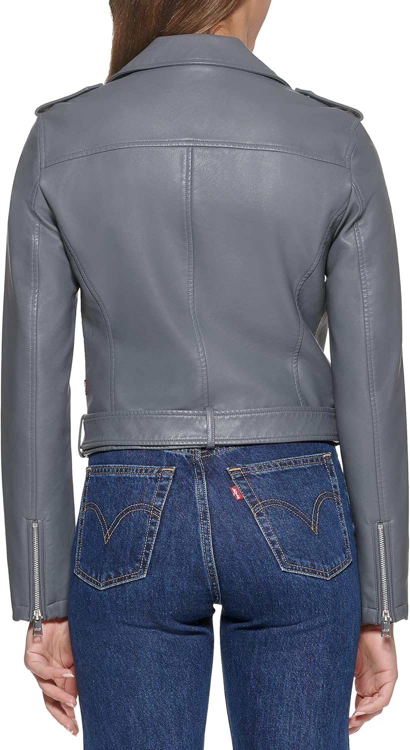 Женская байкерская куртка Levi's из искусственной кожи с поясом (стандартный и большой размер), Iron Grey — фото 2