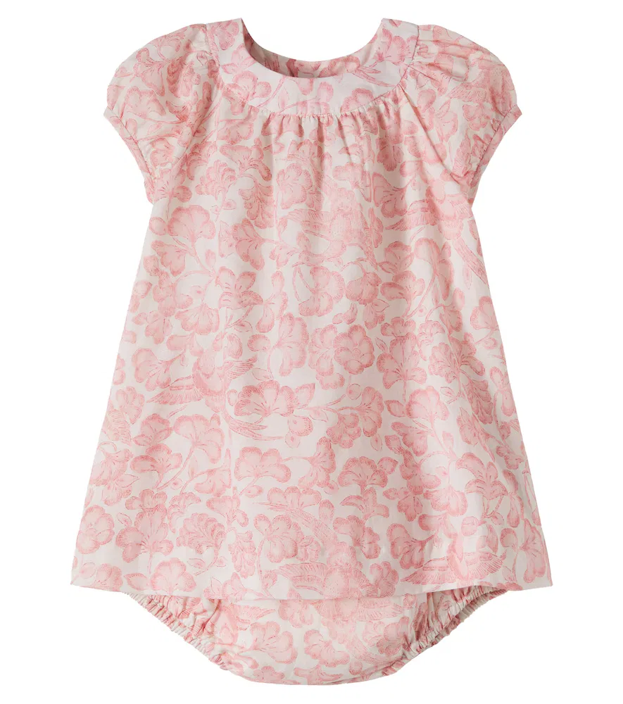 Комплект Baby Cachouli из хлопкового платья и панталон с цветочным принтом Bonpoint, розовый