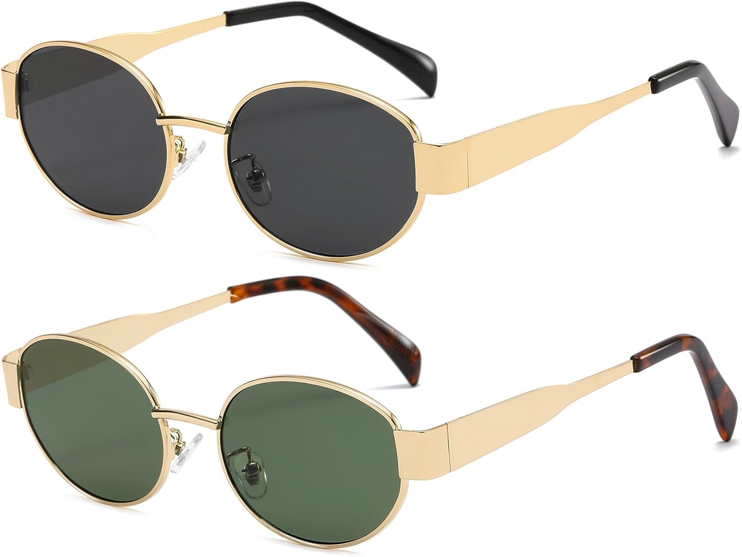 

Модные овальные солнцезащитные очки для женщин и мужчин в стиле ретро, ​​металлические овальные солнцезащитные очки в стиле 90-х YouthMall, 2 Pack (Gold/Grey+gold/G15)