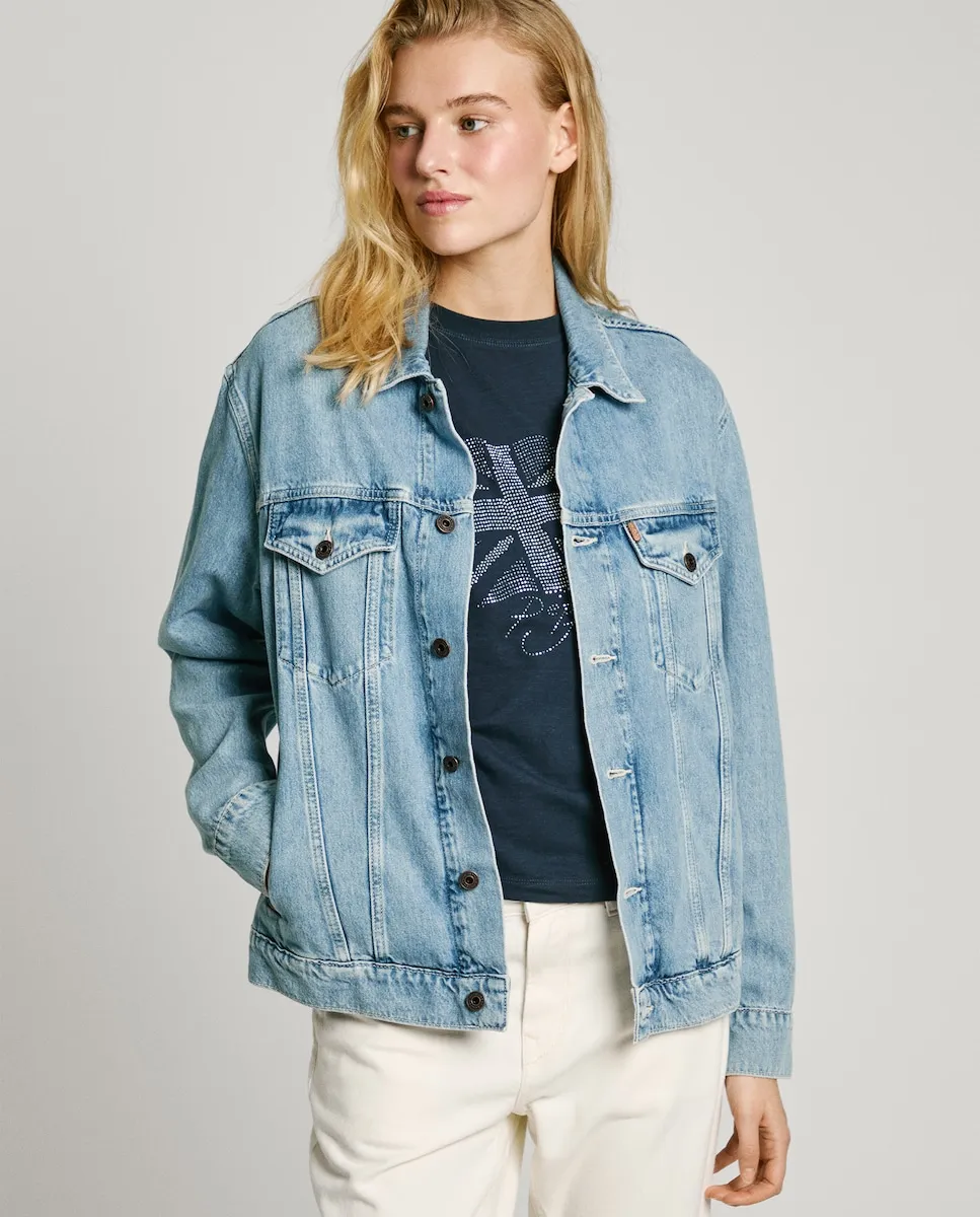 

Женская джинсовая куртка бойфренда с эффектом потертости Pepe Jeans, голубой