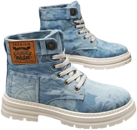 

Мужские высокие джинсовые массивные ботинки, модная удобная повседневная рабочая обувь для мужчин, прочные массивные ботинки на щиколотку Generic, синий