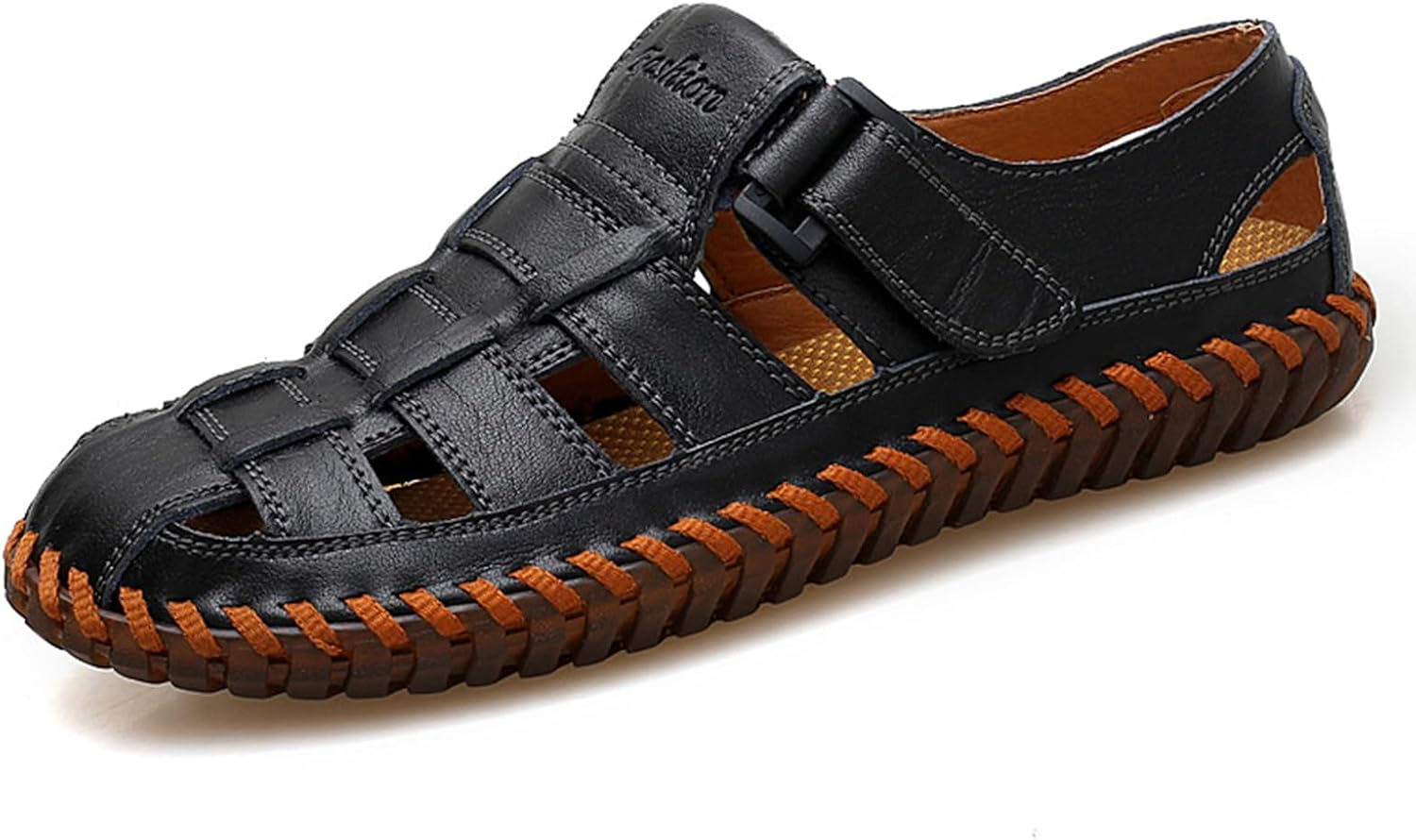 

Мужские спортивные сандалии Летние пляжные противоскользящие рыбацкие туфли Мода Закрытые кожаные дышащие лоферы Nigxwns, черный