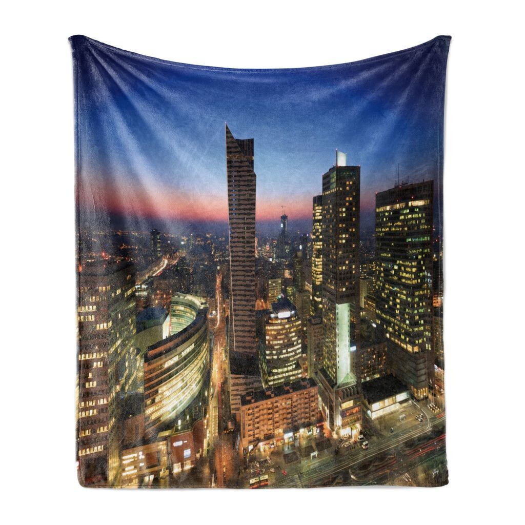 

ABAKUHAUS Полирующее мягкое фланелевое флисовое одеяло, Центр Варшавы во время заката вечером, в оживленный час пик, здание города, 175 x 230 см, разноцветное