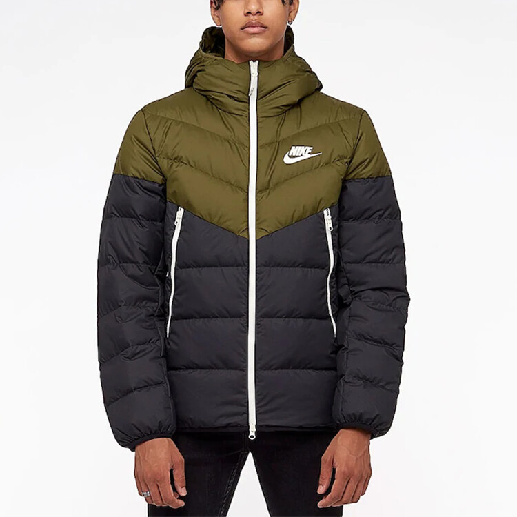Пуховик мужской зеленый и черный цвет блокировка Nike, зеленый — фото 4