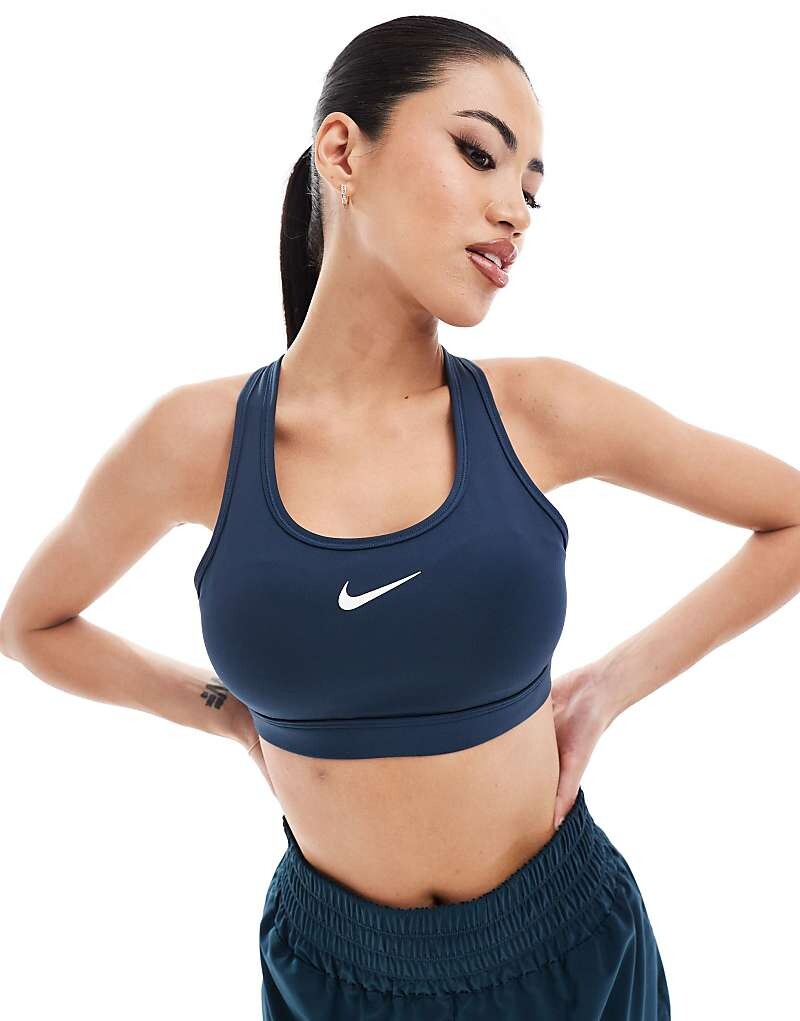 

Темно-синий спортивный бюстгальтер средней поддержки Nike Training Swoosh