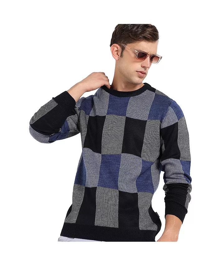 

Мужской синий свитер с клетчатым узором Pullover Campus Sutra