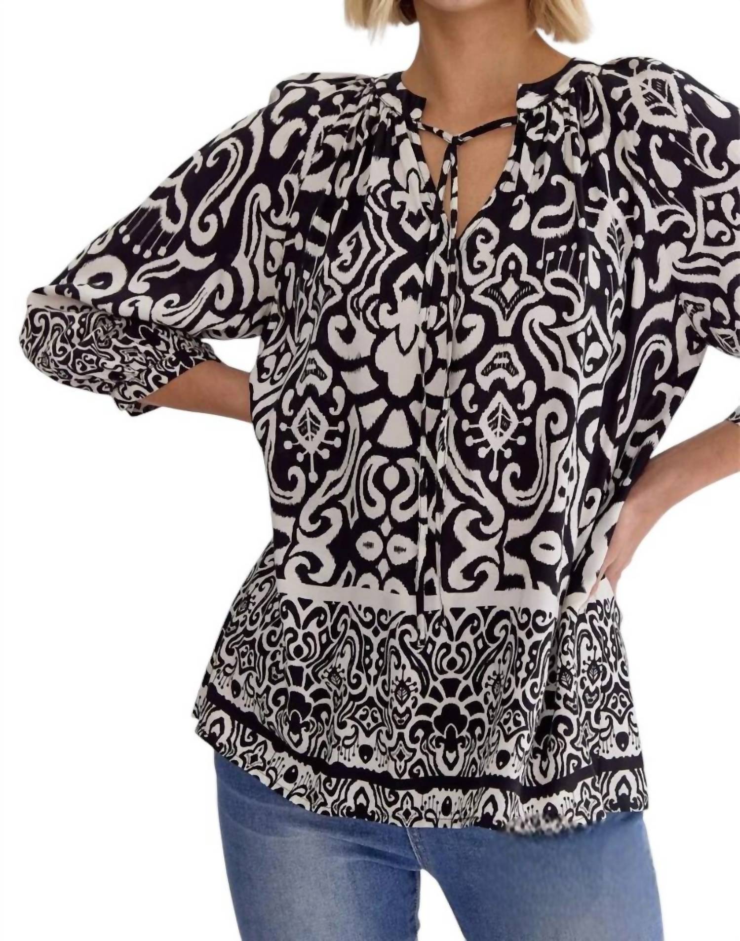 

Туника Renee Paisley Print с рукавами 3/4 черного цвета entro