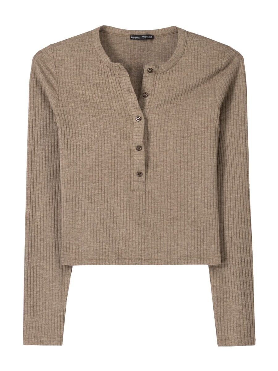 

Лонгслив Bershka Shirt, темно-бежевый