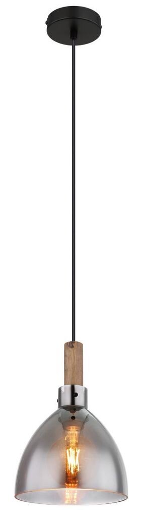 

Подвесной светильник Globo Lighting металлический черный матовый, дымчатое стекло, МДФ под темное дерево, кабель ПВХ черный, высоту можно укоротить, ø: 200 мм, В: 1200 мм, без 1 светодиода E27 9 Вт, 230 В.