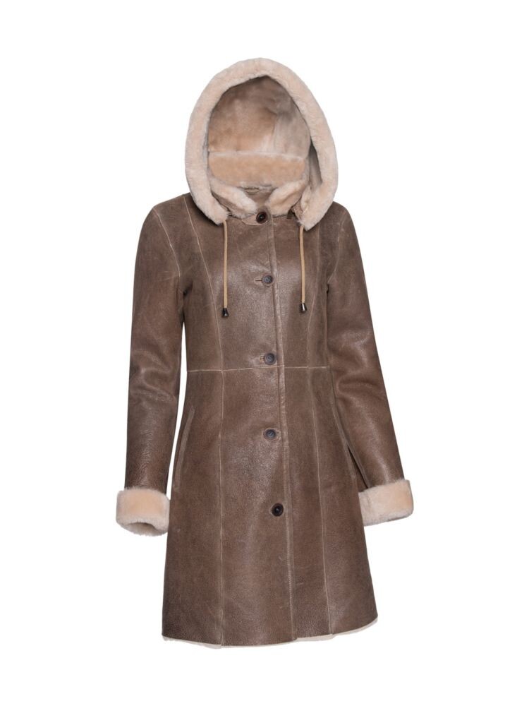 

Куртка из овчины с капюшоном Made For Generation Collection Wolfie Furs, цвет Antique Camel