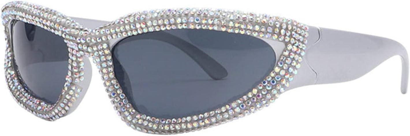 

Willochra — большие солнцезащитные очки с обтекаемой формой, в стиле Y2K, со стразами, спортивные женские солнцезащитные очки с бриллиантами, футуристические хрустальные очки, White