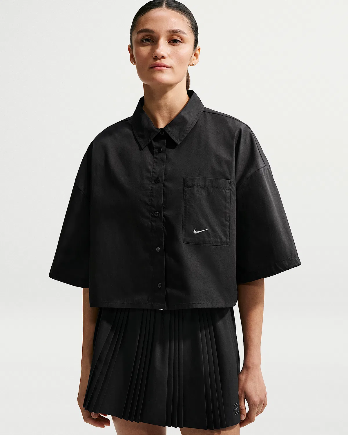 Женская оверсайз топ Nike Sportswear Chill Poplin, Black/Summit White