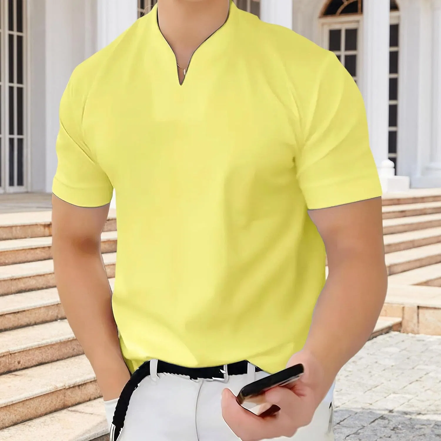 Футболка мужская с V-образным вырезом, Generic, Bright Yellow — фото 2
