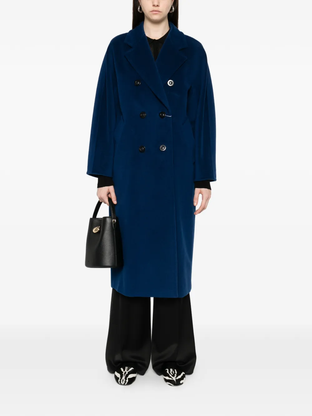 Двубортное пальто на пуговицах с поясом Max Mara, синий — фото 2