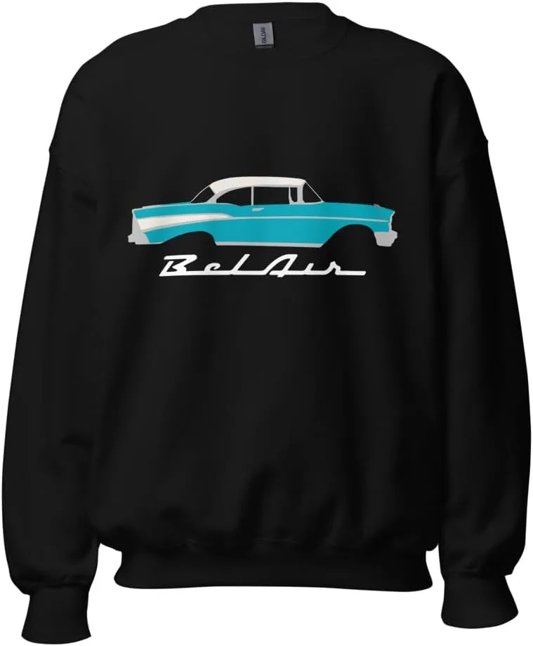 

Свитшот с принтом 1957 Bel Air Antique 57 Chevy Classic Car в цветах turquoise и white JG Infinite