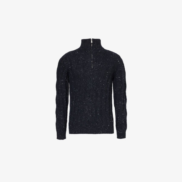 

Джемпер Cable-Knit из эластичной шерсти и кашемира с застежкой-молнией на половину длины Eleventy, синий