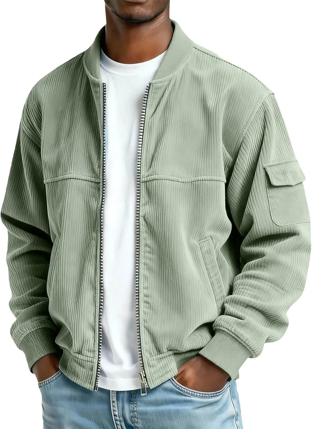 

Куртка мужская Corduroy Vintage Casual Zip Up Long Sleeve Shacket Loose Fit